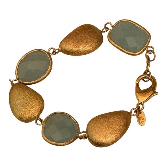 Rivka Friedman 18k Gold Clad Pebble & Aquamarine Rock Blue Crystal Bracelet OS - Picture 4 of 9